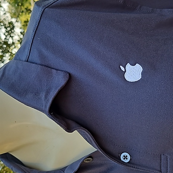 Port Authority grey polyester spandex shirt APPLE COMPUTER Customer Systems M - Picture 2 of 8